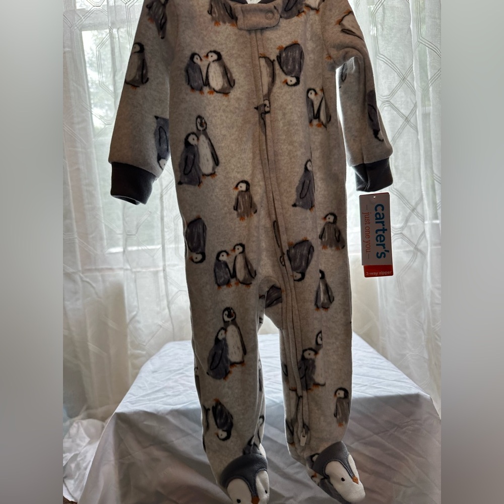 Carter's Gray and Black Penguin Print Footies